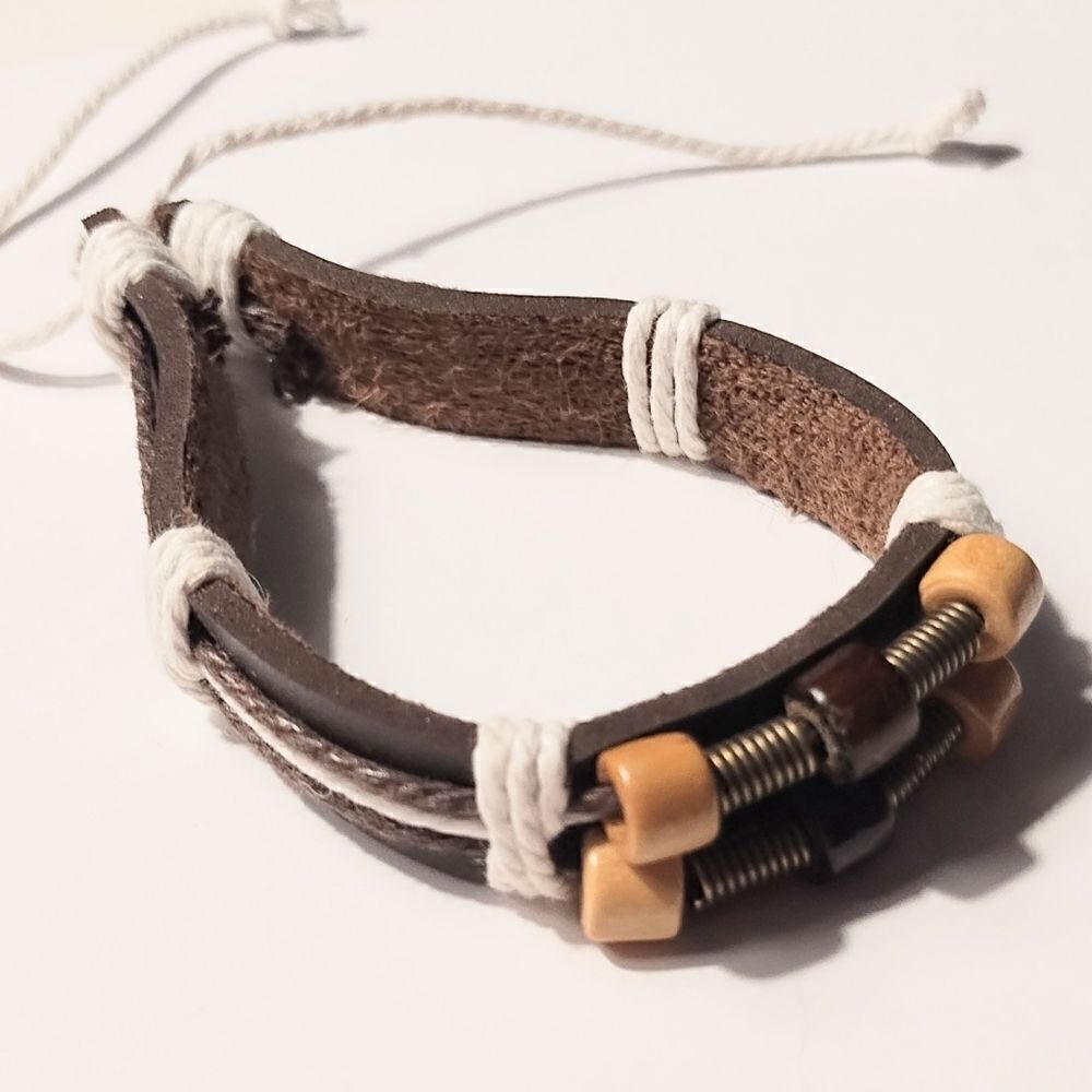 Men's bracelet leather layered brown new d72‎